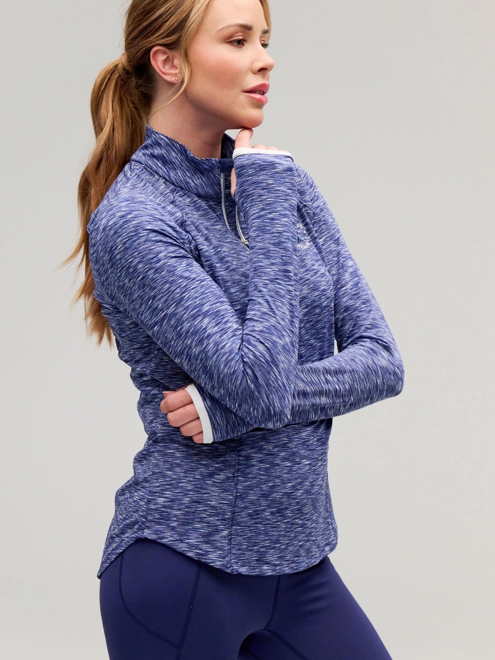 Women's Zero Restriction Luxury Kiawah Golf Shirt-Heathered Blue Half Zip‎ Top